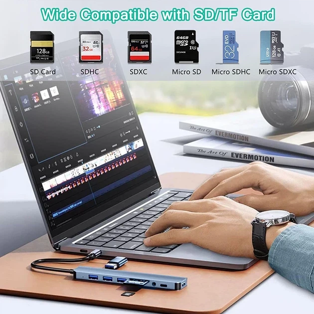 Хаб 8 в 1 SD/TF HDMI 4K30Hz USB2.0 USB 3.0 Type-C PD 100W Stone ST-H30 - зображення 4