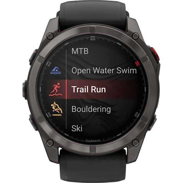 Смарт-часы Garmin Fenix 8 Pro AMOLED Sapphire 51mm Carbon Gray DLC Titanium with Black/Pebble Gray Silicone Band (010-03199-00/01) - Фото 2 Смарт-часы Garmin Fenix 8 Pro AMOLED Sapphire 51mm Carbon Gray DLC Titanium with Black/Pebble Gray Silicone Band (010-03199-00/01) - изображение 2