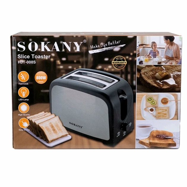Тостер Sokany HJT008SBST 800 Вт два отделения черный для дома с функцией подогрева и размораживания - изображение 4