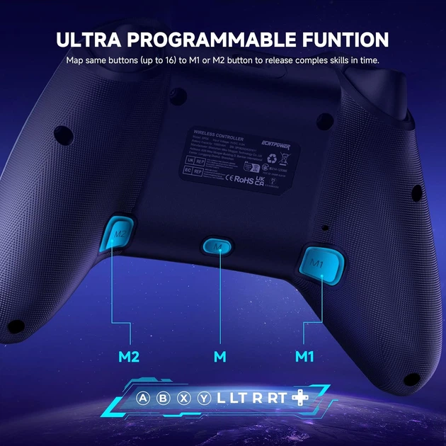 Беспроводной геймпад ECHTPower Starry Sky Blue с подсветкой - Фото 7 Беспроводной геймпад ECHTPower Starry Sky Blue с подсветкой - изображение 7