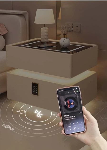 Тумбочка для дому з Bluetooth Бездротовою зарядкою і RGB-підсвіткою OKOP KP-589 Біла - Фото 4 Тумбочка для дому з Bluetooth Бездротовою зарядкою і RGB-підсвіткою OKOP KP-589 Біла - зображення 4