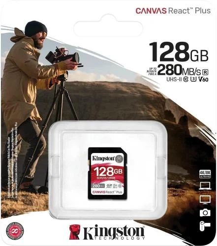 Карта пам'яті SDXC, 128Gb, Kingston Canvas React Plus, Class 10 UHS-II U3 V60, до 280/100 МБ/с (SDR2V6/128GB) - зображення 2