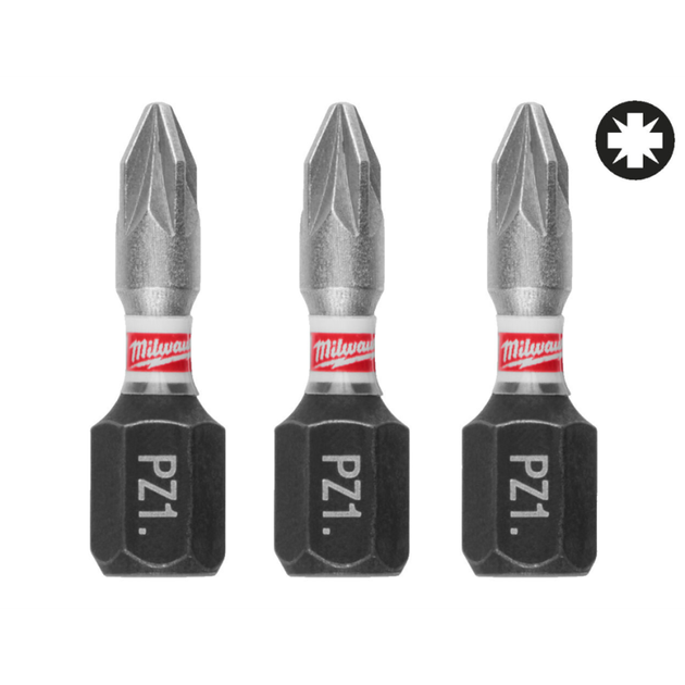 Бита SHOCKWAVE MILWAUKEE, PZ1, 25мм, (3шт) - Фото 1 Бита SHOCKWAVE MILWAUKEE, PZ1, 25мм, (3шт) - изображение 1