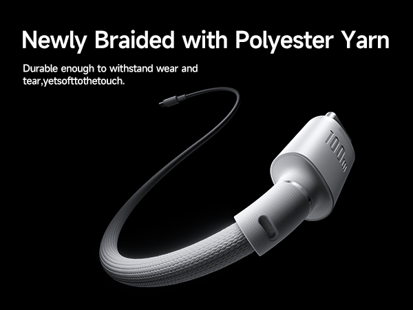 USB кабель на 100W Type-C на Type-C Baseus New Braided (2m, 100W). White - зображення 9