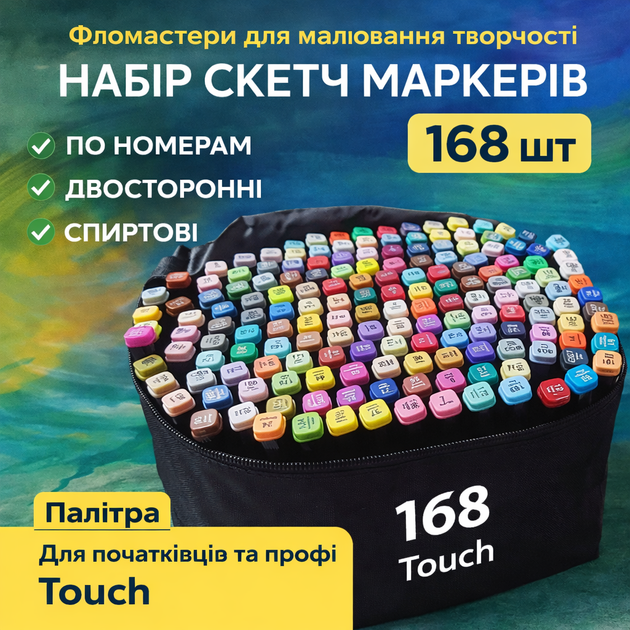 Фломастеры для рисования творчества набор скетч маркеров 168шт по номерам двусторонние спиртовые в сумке палитра - Фото 1 Фломастеры для рисования творчества набор скетч маркеров 168шт по номерам двусторонние спиртовые в сумке палитра - изображение 1