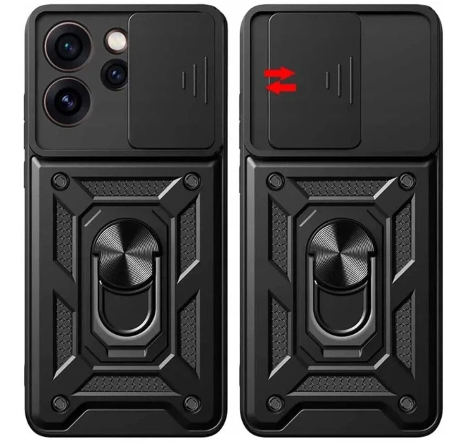 Чехол Primo Shockproof для Oppo Reno 14F 5G - противоударный, с подставкой и шторкой для камеры - Black - Фото 2 Чехол Primo Shockproof для Oppo Reno 14F 5G - противоударный, с подставкой и шторкой для камеры - Black - изображение 2