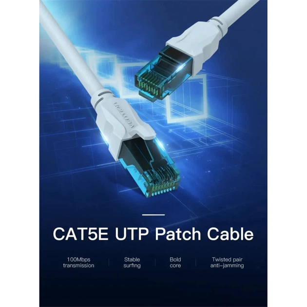 Патч-корд 5м, RJ-45 cat 5e UTP blue Vention (VAP-A10-S500) - Фото 3 Патч-корд 5м, RJ-45 cat 5e UTP blue Vention (VAP-A10-S500) - зображення 3