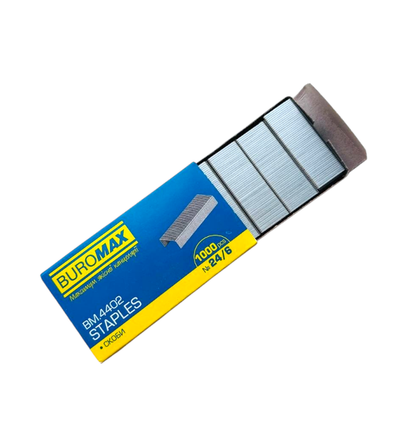 Скобі №24/6 1000 шт ТМ Buromax BM 4401 0826 - Фото 4 Скобі №24/6 1000 шт ТМ Buromax BM 4401 0826 - зображення 4