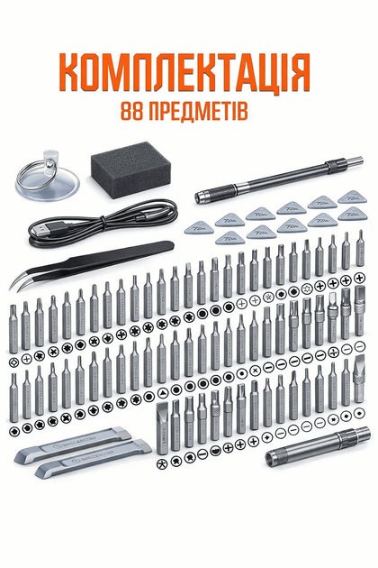 Электрическая аккумуляторная отвертка с битами NanoFix 88 предметов для точных работ - изображение 2