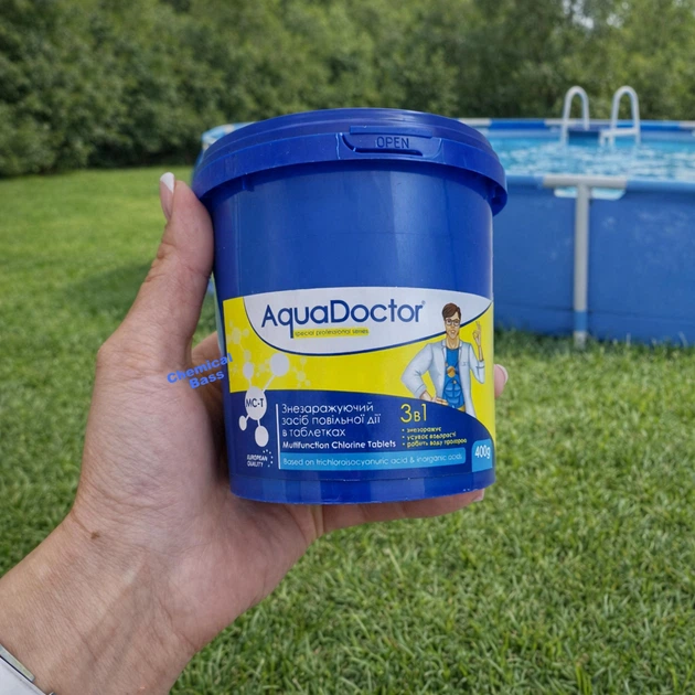 Длительный (медленный) хлор 3 в 1 AquaDoctor MC-T 400 г в маленьких таблетках с синими вкраплениями по 20 г (41122) - Фото 3 Длительный (медленный) хлор 3 в 1 AquaDoctor MC-T 400 г в маленьких таблетках с синими вкраплениями по 20 г (41122) - изображение 3