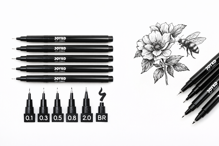 Набор линеров Joyko DP-298S 6 шт (0.1, 0.3, 0.5, 0.8, BR, 2.0 мм) для черчения, графики и рисования. - изображение 2
