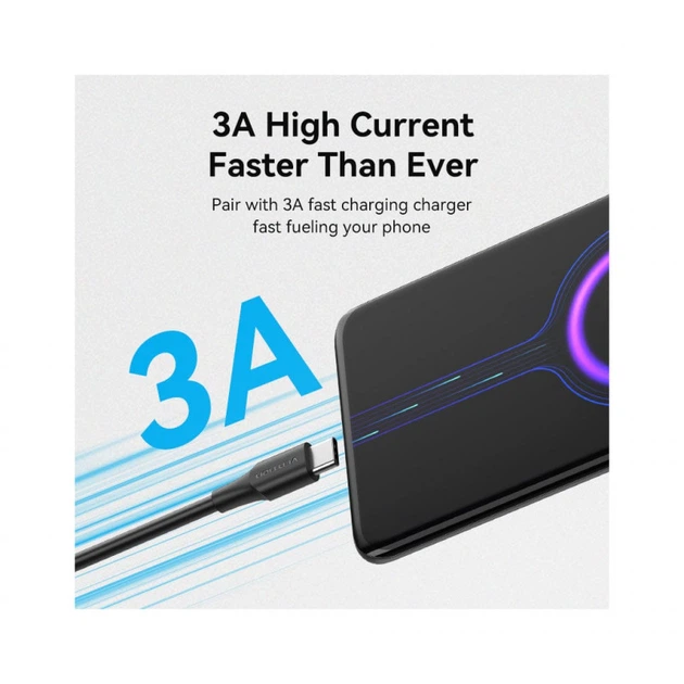 Дата кабель USB 2.0 AM to USB-C 1.0m 3A black Vention (CTHBF) (355898) - зображення 3