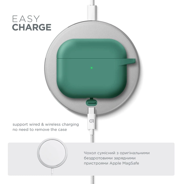 Силиконовый чехол для наушников Apple AirPods 3, Hang Case, зеленый, ультратонкий защитный кейс толщиной 2 мм, защита от царапин, пыли и ударов, компактный, с карабином для крепления, ArmorStandart (ARM60319) - изображение 7