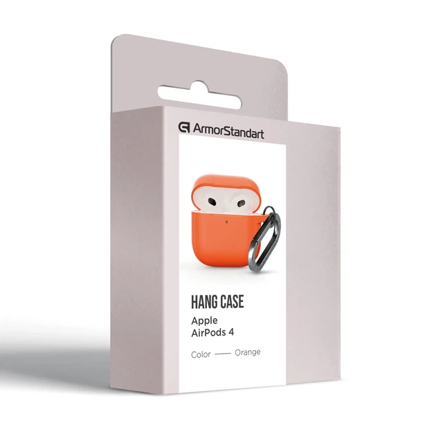 Силиконовый чехол для наушников Apple AirPods 4, Hang Case, оранжевый, ультратонкий защитный кейс толщиной 2 мм, защита от царапин, пыли и ударов, компактный, с карабином для крепления, ArmorStandart (ARM81288) - изображение 8