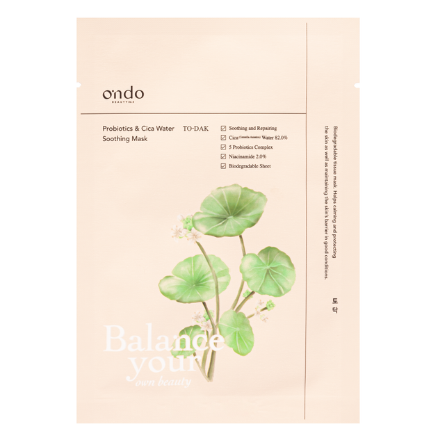 Успокаивающая маска с пробиотиками и центелой азиатской Ondo Beauty 36.5 Probiotics & Cica Water Soothing Mask, 25 мл - Фото 1 Успокаивающая маска с пробиотиками и центелой азиатской Ondo Beauty 36.5 Probiotics & Cica Water Soothing Mask, 25 мл - изображение 1
