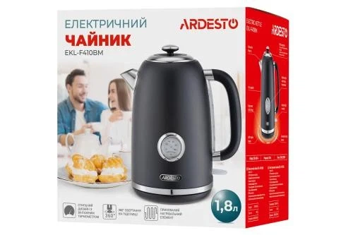 Електрочайник Ardesto EKL-F410BM, Black, 2200W, 1.8 л, дисковий, нержавіюча сталь, захист від перегріву, індикатор рівня води - изображение 5