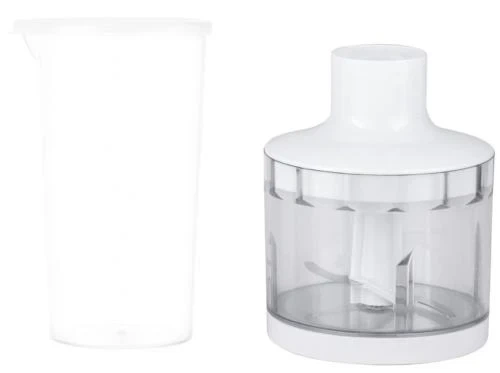 Блендер Liberton LHB-0302 White, 600W, занурювальний, плавне регулювання швидкості, аксесуари: вінчик для збивання, мірний стакан (600мл), чаша подрібнювача (400мл), насадка-міксер із двома вінчиками, гаки для замішування тіста - изображение 2