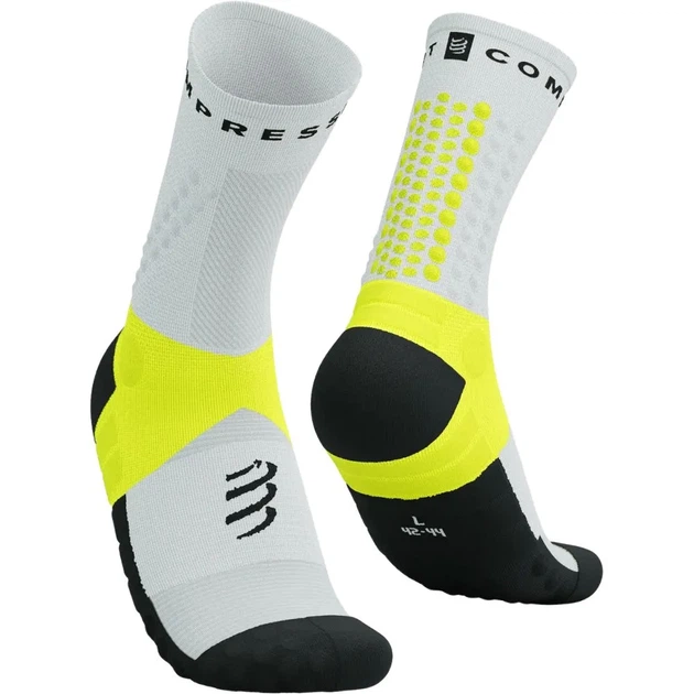 Бігові шкарпетки для марафону на довгі дистанції Compressport Ultra Trail Socks V2.0 White/safe yellow M (100075583) - Фото 1 Бігові шкарпетки для марафону на довгі дистанції Compressport Ultra Trail Socks V2.0 White/safe yellow M (100075583) - зображення 1