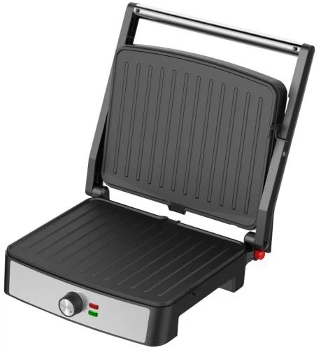 Електрогриль Liberton LPG-1402, Inox/Black, 2200W, закритий (двосторонній), індикатор готовності їжі, регулятор температури, відкривання на 180град, розмір пластини 29х23см, рифлені пластини, антипригарне покриття, піддон для жиру, скребок для чищення - изображение 3