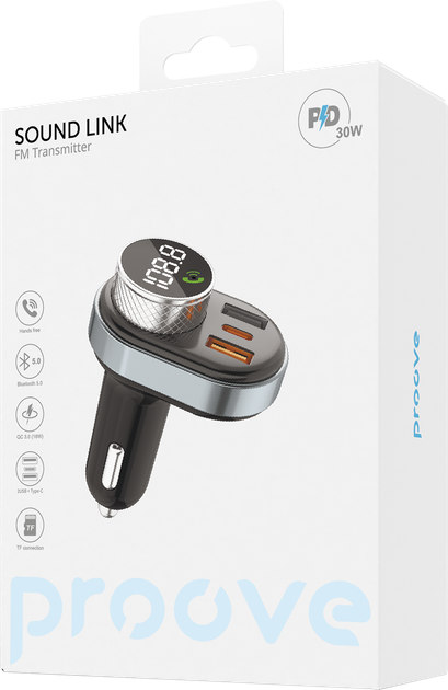 FM-трансмиттер Proove FM Launcher Sound Link 30W PD+QC3.0 Type-C+USB Black (508810001) - Фото 7 FM-трансмиттер Proove FM Launcher Sound Link 30W PD+QC3.0 Type-C+USB Black (508810001) - изображение 7