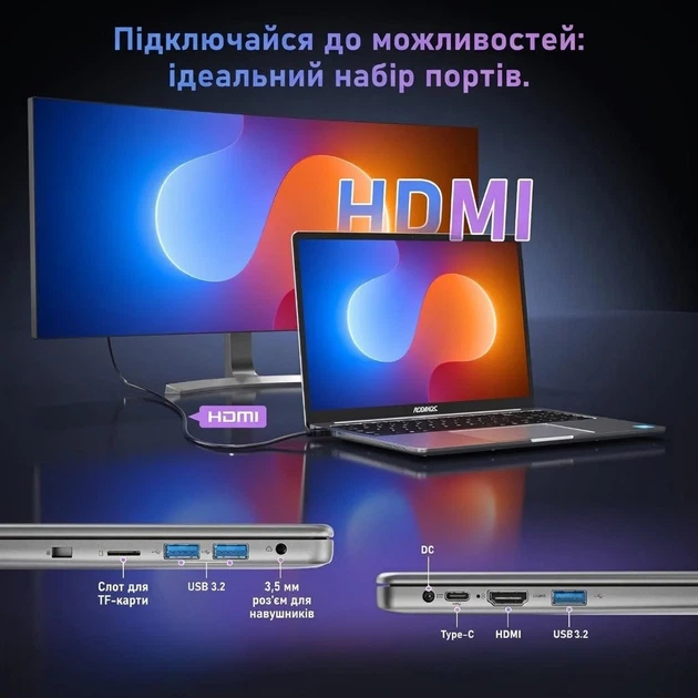 Ноутбук 16" Acemagic AX16 Intel N97 RAM 16GB SSD 512GB Win11 Металлический корпус (UKR) - изображение 7