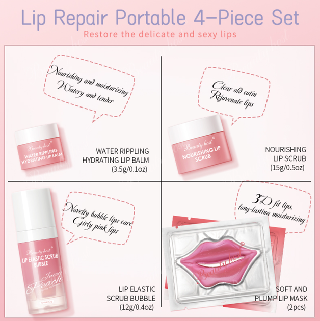Набор для ухода за губами от сухости и шелушения Beauty host (Бьюти Хост) Dream Pink Lip Care Series 3,5 г + 15 г + 12 г + 2 маски - изображение 3