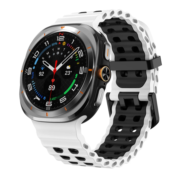 Перфорований ремінець Wave Classic для Samsung Galaxy Watch Ultra / Ultra (2025) – біло-чорний / силікон (WC834) - Фото 3 Перфорований ремінець Wave Classic для Samsung Galaxy Watch Ultra / Ultra (2025) – біло-чорний / силікон (WC834) - зображення 3