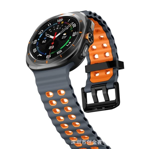 Перфорований ремінець Wave Classic для Samsung Galaxy Watch Ultra / Ultra (2025) – сіро-помаранчевий / силікон (WC835) - зображення 5