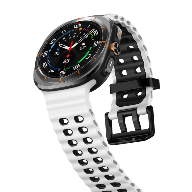 Перфорований ремінець Wave Classic для Samsung Galaxy Watch Ultra / Ultra (2025) – біло-чорний / силікон (WC834) - Фото 5 Перфорований ремінець Wave Classic для Samsung Galaxy Watch Ultra / Ultra (2025) – біло-чорний / силікон (WC834) - зображення 5