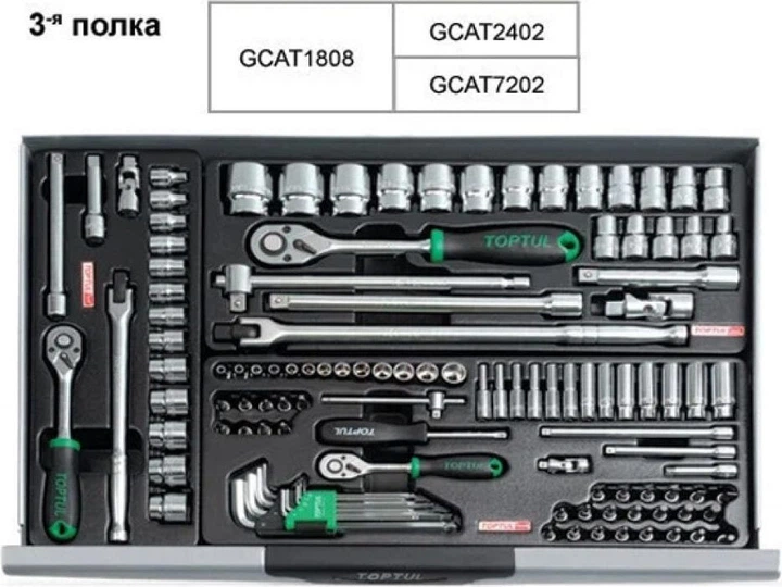 Тележка с инструментом Toptul Pro-Line 7 секций 229 предметов (GCAJ0014) - Фото 4 Тележка с инструментом Toptul Pro-Line 7 секций 229 предметов (GCAJ0014) - изображение 4