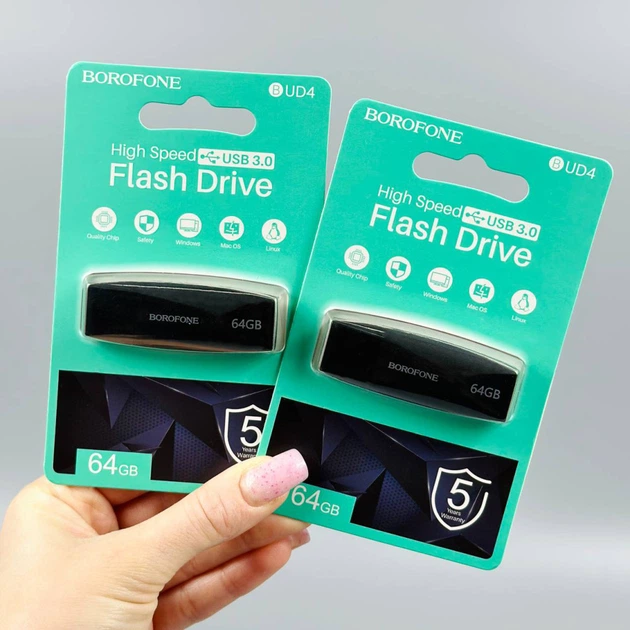 Флешка ЮСБ Borofone BUD4 64Gb USB Flash Drive 3.0 память 64 Гб Black - изображение 2