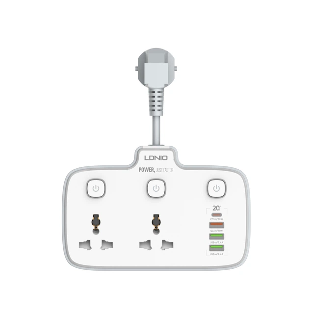 Подовжувач мережний LDNIO SC2413 функція Auto-ID 2USB/2 Type-C,сила струму 2.4А QC3.0 / PD20Вт White - Фото 1 Подовжувач мережний LDNIO SC2413 функція Auto-ID 2USB/2 Type-C,сила струму 2.4А QC3.0 / PD20Вт White - зображення 1