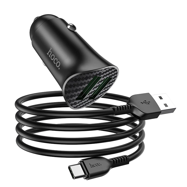 Автомобільний Зарядний Пристрій Hoco Z39 QC3.0 Type-C 2USB Чорний - Фото 1 Автомобільний Зарядний Пристрій Hoco Z39 QC3.0 Type-C 2USB Чорний - изображение 1