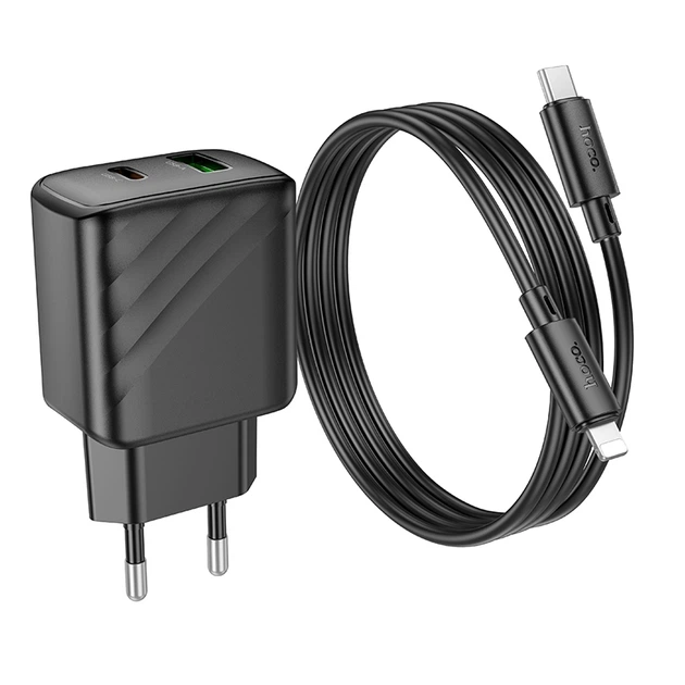 Мережевий зарядний пристрій Hoco CS23A 1USB/1USB-C PD/QC 30W+Type-C to Lightning - зображення 7