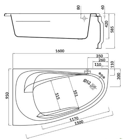 Ванна акриловая Cersanit Joanna New 160x95см левая (S301-170) - изображение 3