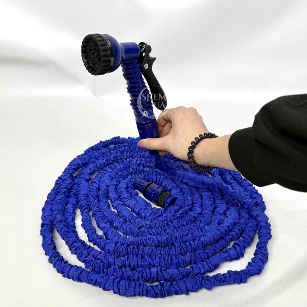 Растяжной эластичный шланг для полива сада и огорода 30м Magic Hose, набор садовый шланг для полива с распылителем на 7 режимов, MH-30-Blue - изображение 4