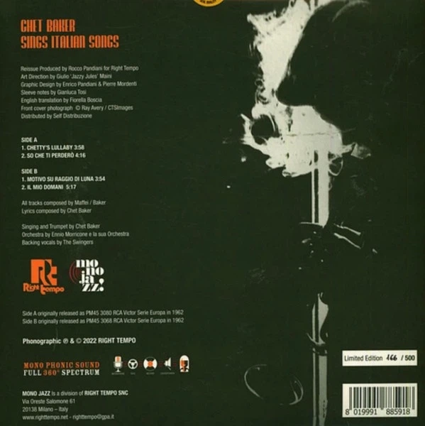 Chet Baker - Chet Baker Sings Italian Songs (EP, Сборник, Лимитированое, Пронумерованный, Моно) - Фото 2 Chet Baker - Chet Baker Sings Italian Songs (EP, Сборник, Лимитированое, Пронумерованный, Моно) - изображение 2