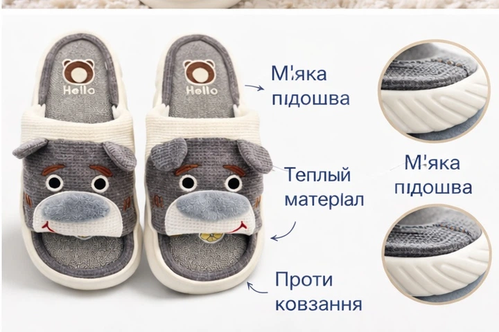 Женские домашние льняные тапочки Cappone, Медвежонок Тедди , серые , 40-41 р, 26см - изображение 3
