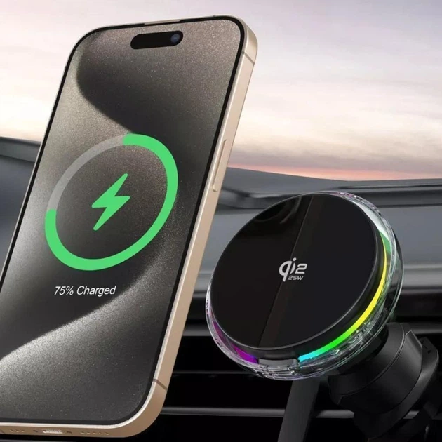 Автомобільний тримач із бездротовою зарядкою 25W Magsafe Proove Light Crystal Qi2.2 кулер чорний (WHLC25002003) - Фото 2 Автомобільний тримач із бездротовою зарядкою 25W Magsafe Proove Light Crystal Qi2.2 кулер чорний (WHLC25002003) - зображення 2