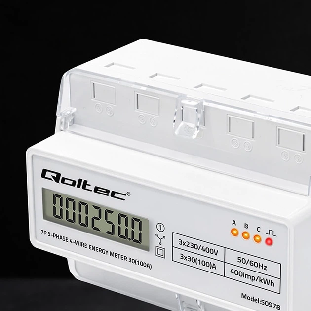 Miernik zużycia energii elektrycznej Qoltec trójfazowy 400 V 100 A LED na szynę DIN (5901878509785) - obraz 10