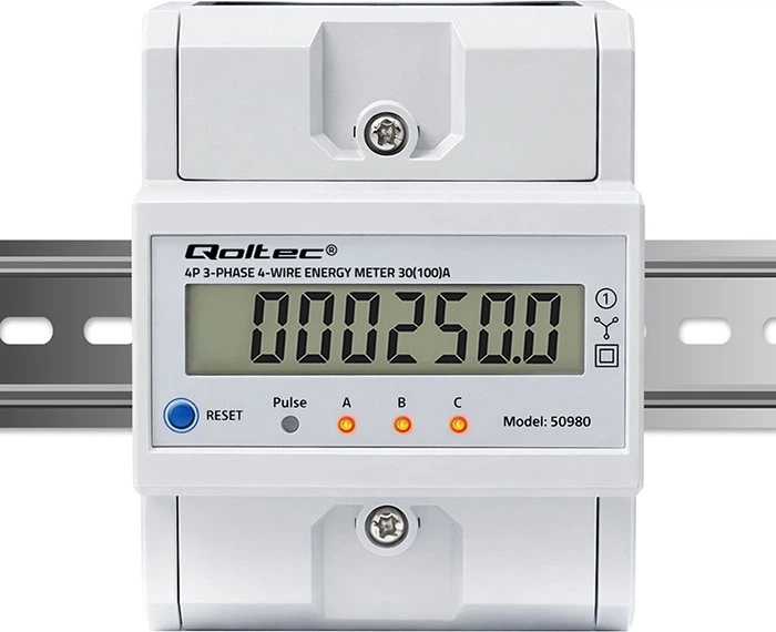 Лічильник електроенергії Qoltec трифазний зі скиданням 400 В 100 А LED для DIN-рейки (5901878509808) - зображення 8