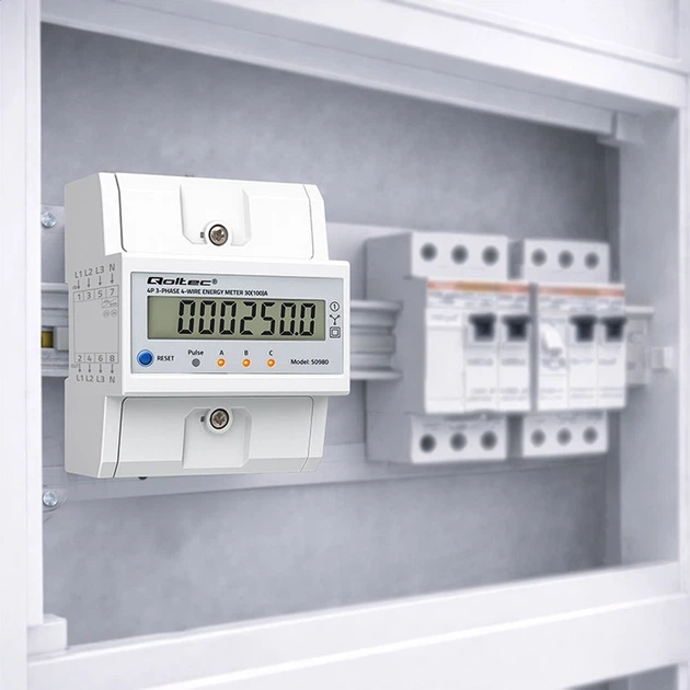 Лічильник електроенергії Qoltec трифазний зі скиданням 400 В 100 А LED для DIN-рейки (5901878509808) - зображення 14