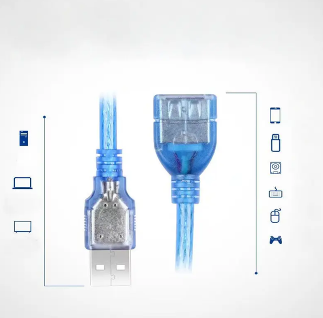 Кабель подовжувач USB 2.0 AM/AF екранований з фільтром 5 метрів Blue - Фото 4 Кабель подовжувач USB 2.0 AM/AF екранований з фільтром 5 метрів Blue - зображення 4