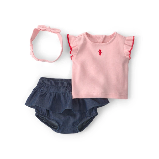 Комплект Carter's 3в1 топ, шорти, пов'язка для дівчинки 72-76 см (1U538410_12M) - Фото 1 Комплект Carter's 3в1 топ, шорти, пов'язка для дівчинки 72-76 см (1U538410_12M) - зображення 1