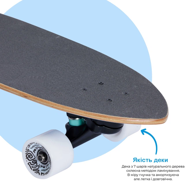 Скейтборд Yvolution Fishtail Cruiser 76см, синій (640619) - зображення 8