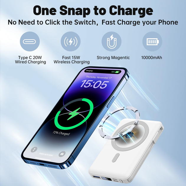 Павербанк Yiisonger KT-D011 MagSafe 10000mAh 18W White - зображення 5