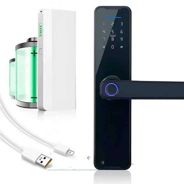 Умный дверной замок с отпечатком пальца, USB, Bluetooth, TUYA биометрический цифровой без ключа. Черный. - изображение 7
