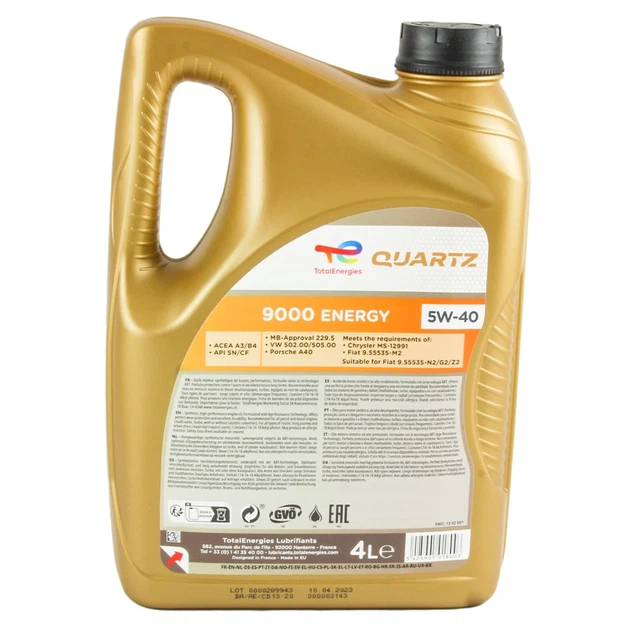 Масло моторное TOTAL QUARTZ ENERGY 9000 A3/B4 SN/CF 5W-40 4 л (170323) - изображение 2