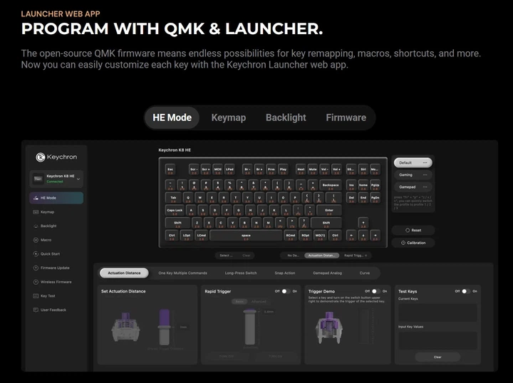 Магнитная беспроводная клавиатура Keychron K8 HE Special Edition \ Gateron Double-Rail Magnetic Nebula \ White ANSI US - Фото 5 Магнитная беспроводная клавиатура Keychron K8 HE Special Edition \ Gateron Double-Rail Magnetic Nebula \ White ANSI US - изображение 5
