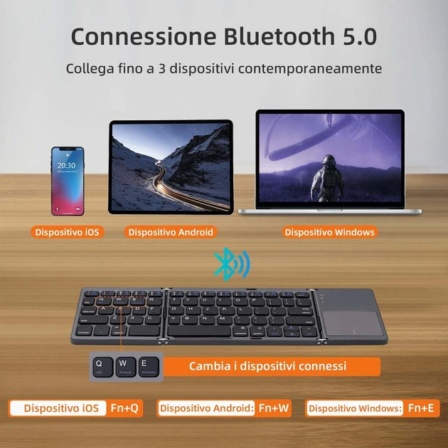 Складана портативна акумуляторна Bluetooth-клавіатура Mcbazel з сенсорною панеллю для мобільних пристроїв. Колір - чорний ( ENG ) - зображення 4